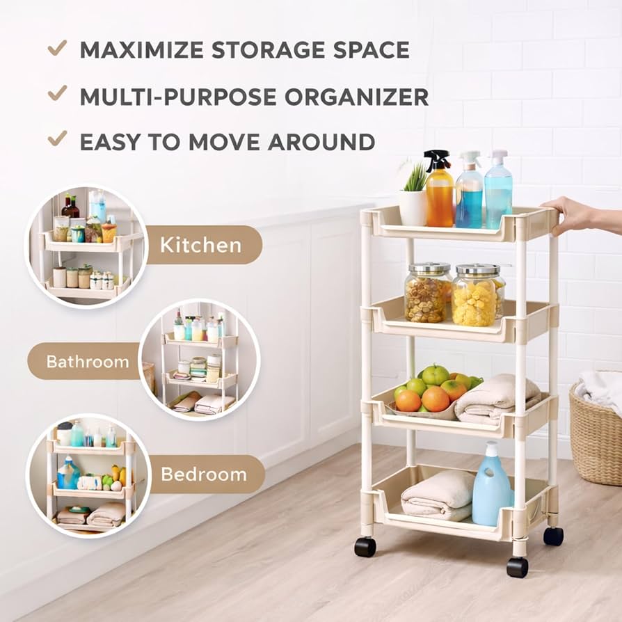 Rolling 4 layer multipurpose trolley